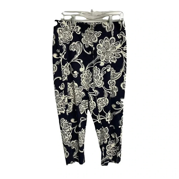 Oscar De La Renta  navy/white large flower capri pants size 8 - Picture 1 of 7